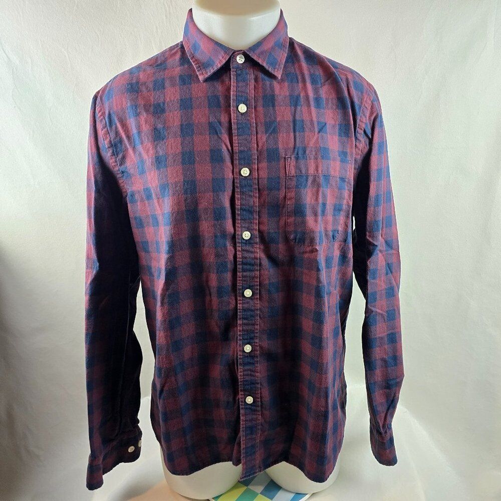 Banana Republic Shirt Mens Large Red Blue Plaid Button Up Long Sleeve Untucked
